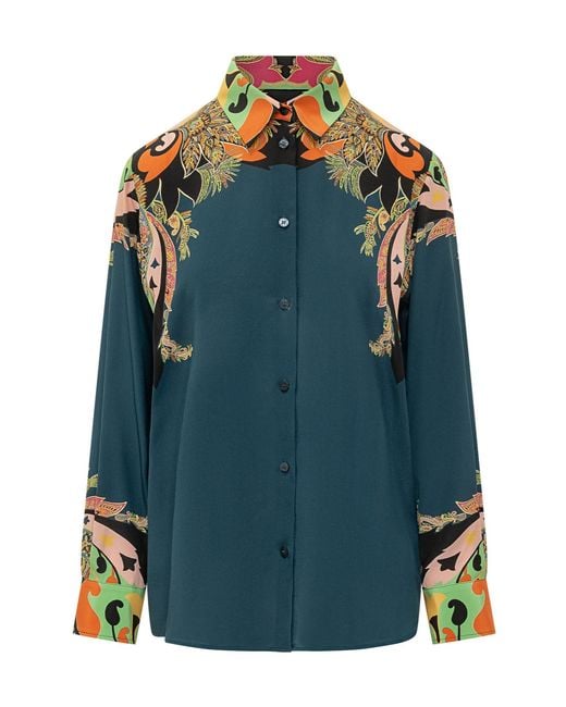 Etro Blue Printed Button-Up Shirt