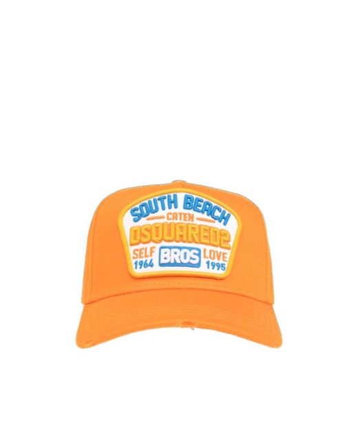 DSquared² Orange Logo-Patch Distressed Baseball Cap for men