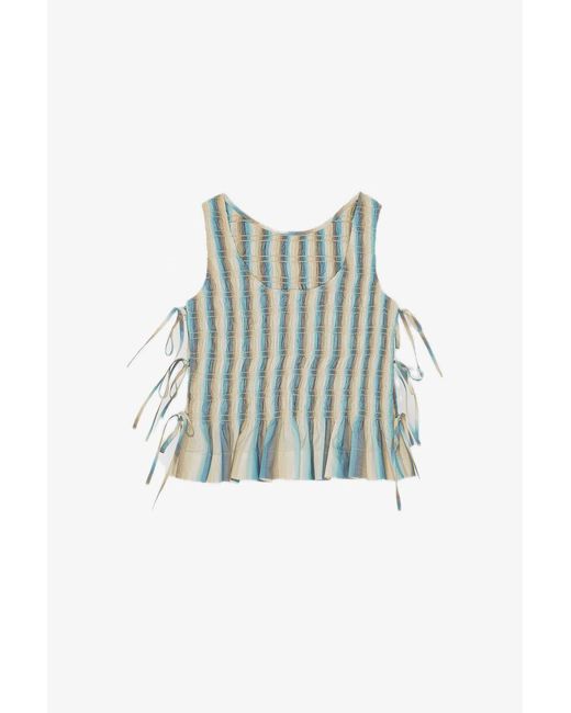 Ganni Blue Ombre Striped Smock Tie Top