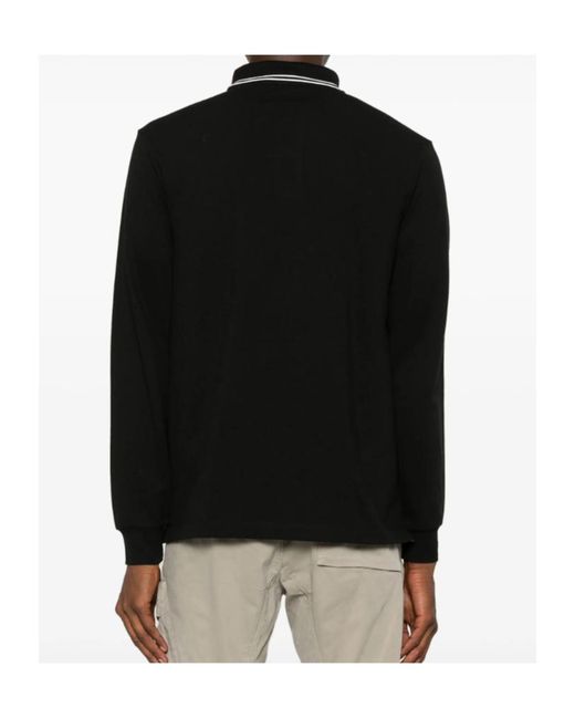 Stone Island Black Logo Long Sleeve Polo Shirt for men