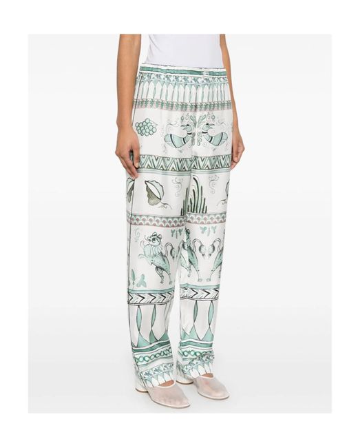 Fabiana Filippi Blue All-Over Printed Satin Twill Trousers