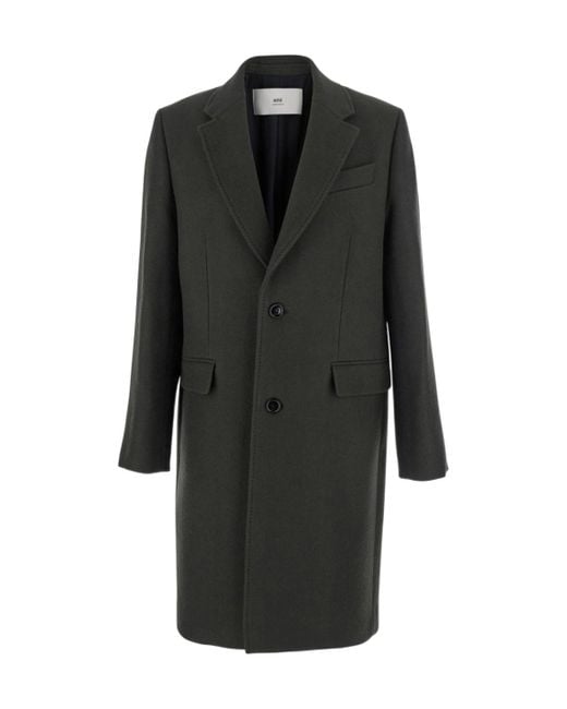 AMI Black Single-Breasted Coat for men