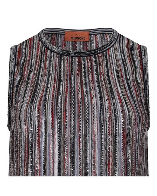 Missoni Gray Sequin-Embellished Striped Top