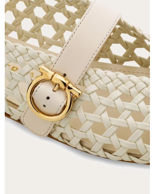 Ferragamo White Gancini Buckle Ballet Flat