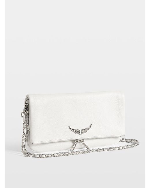 Zadig & Voltaire White Rock Grained Leather Clutch Bag