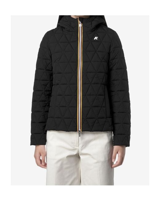 K-Way Black Quilted Hooded Zip-Up Jacket
