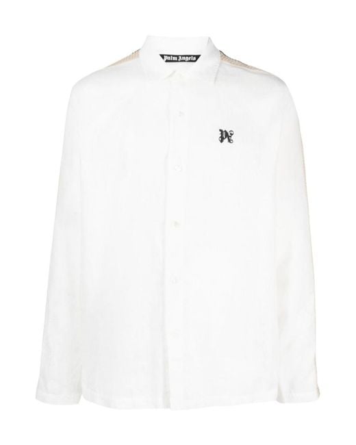 Palm Angels White Pa Monogram Printed Long-Sleeved Shirt for men