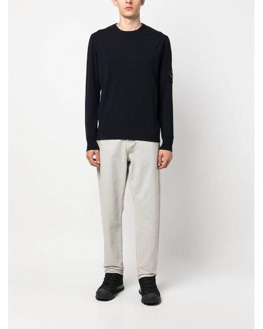C P Company Blue Extafine Knitted Crewneck Jumper for men