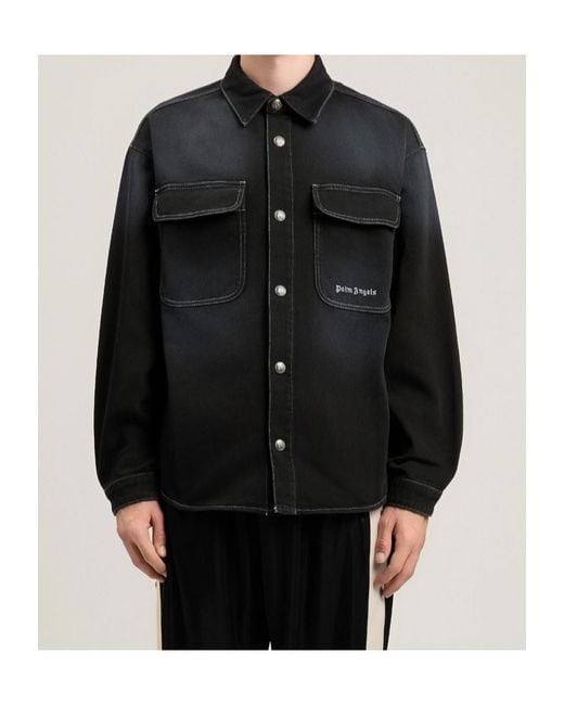 Palm Angels Black Classic Logo Loose Denim Shirt for men