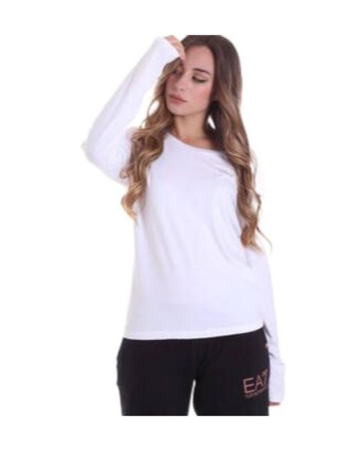 EA7 White Long-Sleeved T-Shirt With Round Neck