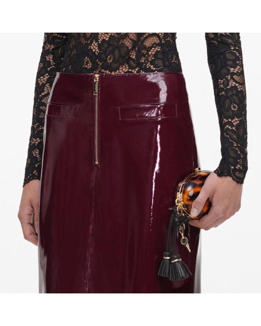 Self-Portrait Red Faux Leather Skirt