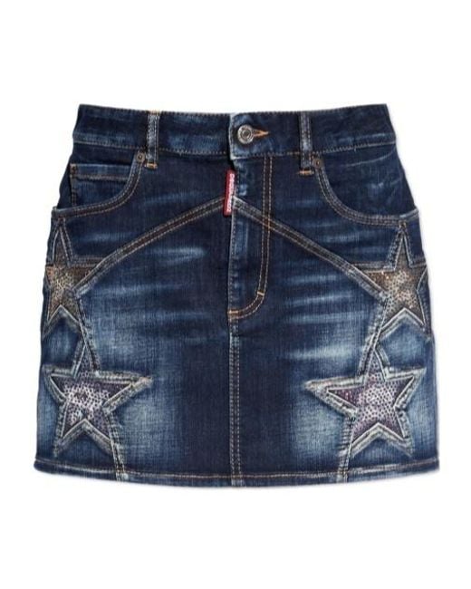 DSquared² Blue Star-Studded Embellished Denim Mini Skirt