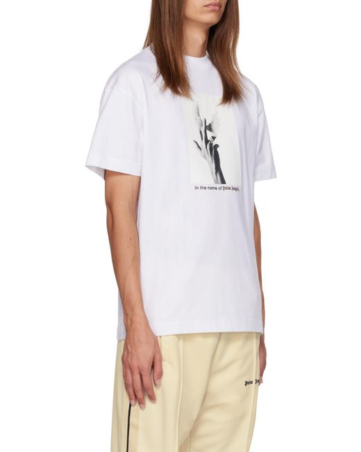 Palm Angels White Hand-Photo Cotton T-Shirt for men
