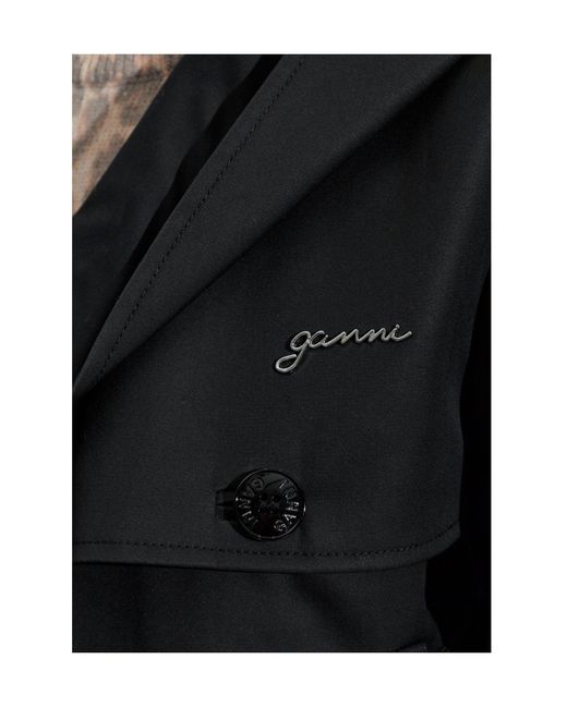 Ganni Black Logo Plaque Cropped Jacket