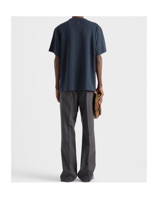 Prada Blue Oversized Striped Cotton T-Shirt for men
