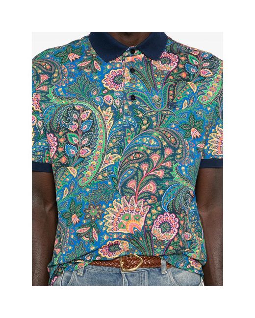 Etro Multicolor Paisley-Print Polo Shirt for men