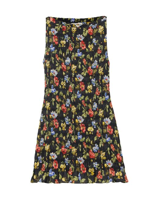Doen Green Gianna Shirred Floral-Print Ramie Mini Dress