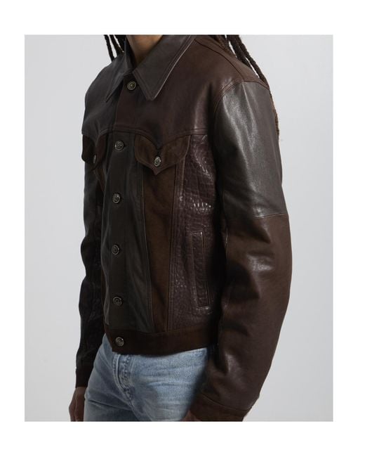 Versace Black Slim Fit Leather Blouson for men