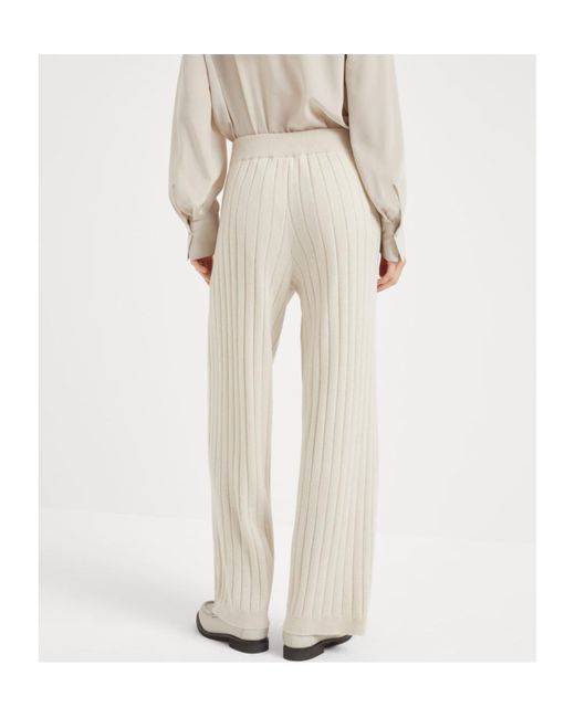 Brunello Cucinelli White Ribbed Flared Pants