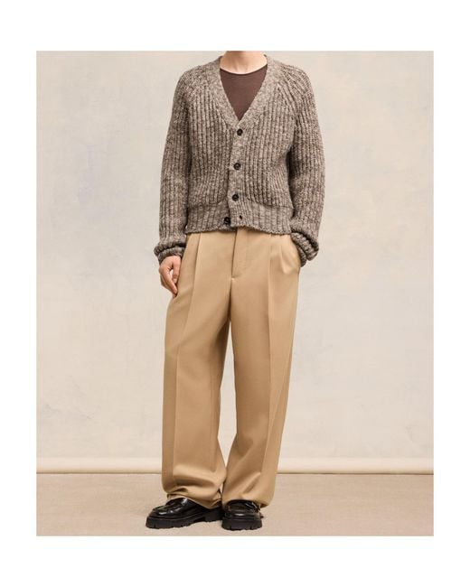 AMI Brown Long Sleeved Knitted Cardigan for men