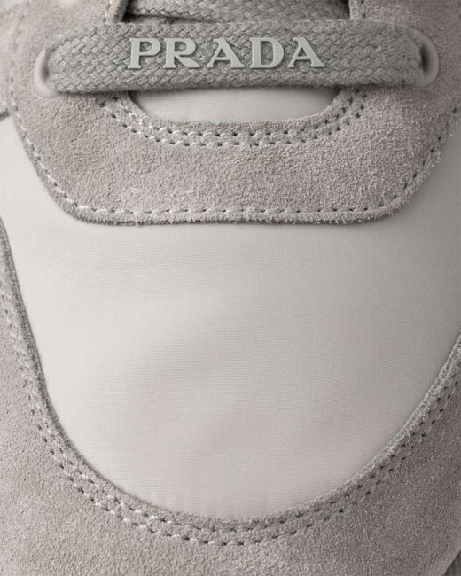 Prada Gray Triangle-Logo Lace-Up Sneakers for men