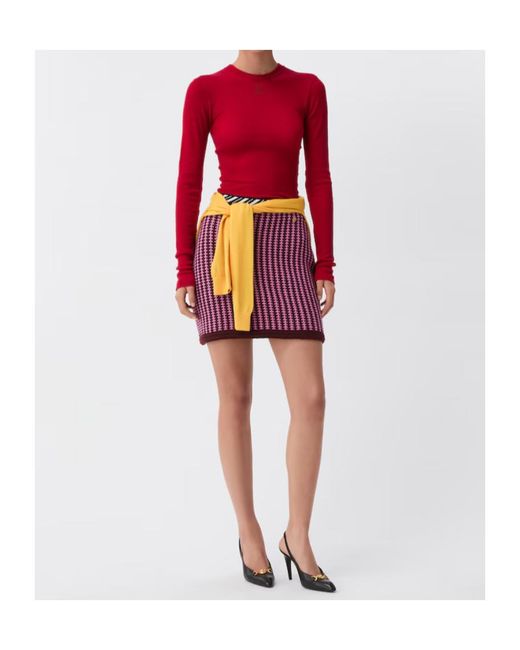 Versace Red Wool Crochet-Stitch Knit Mini Skirt