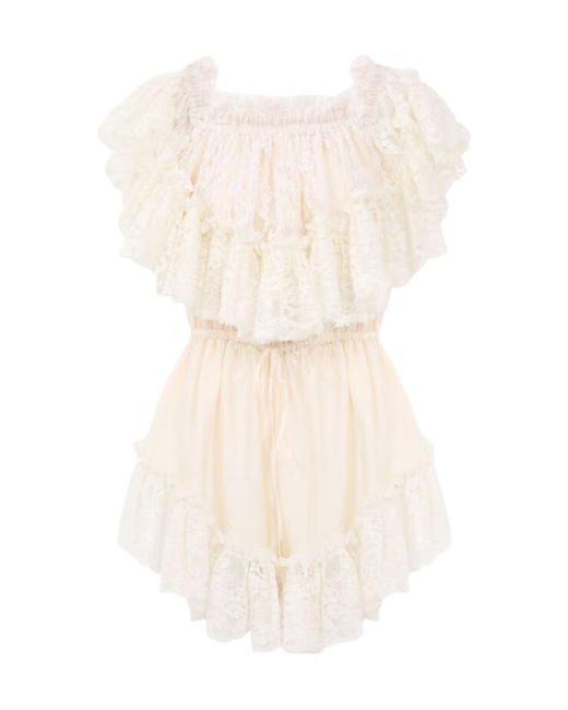 Chloé Natural Chloé Off-The-Shoulder Mini Jumpsuit