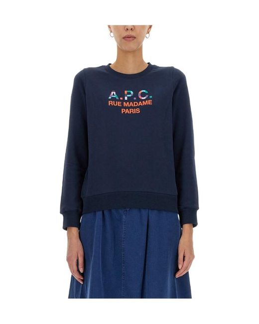 A.P.C. Blue Logo-Print Crew Neck Jumper