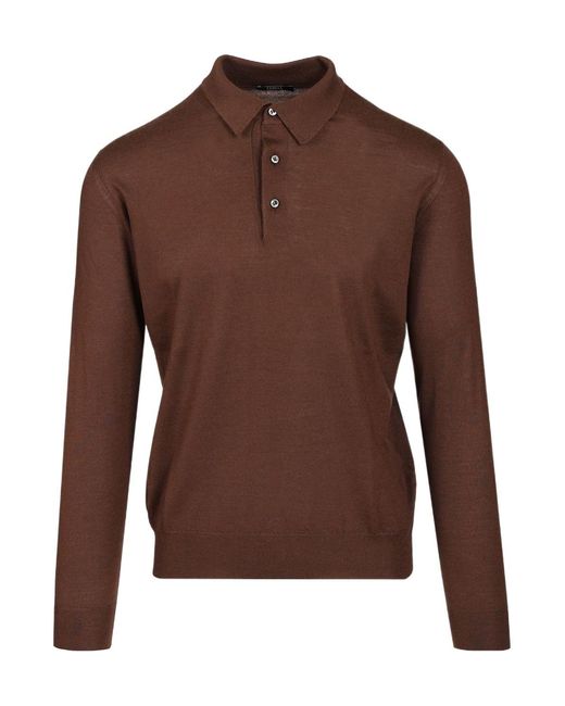 Fedeli Brown Long-Sleeved Sweater for men