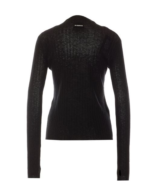 Pinko Black Ribbed Wool Sweater