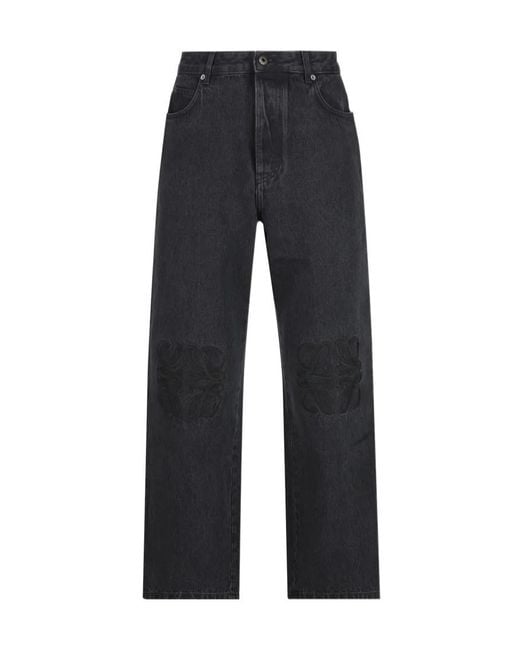 Loewe Blue Embroidered Wide-Leg Jeans for men