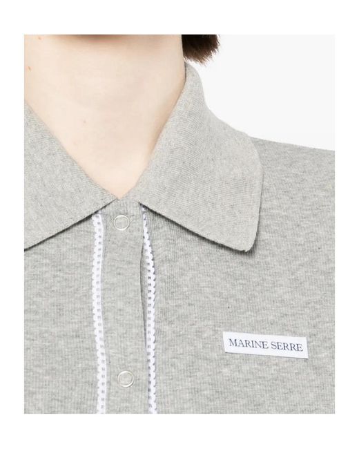 MARINE SERRE Gray Ribbeb Jersey Polo Shirt