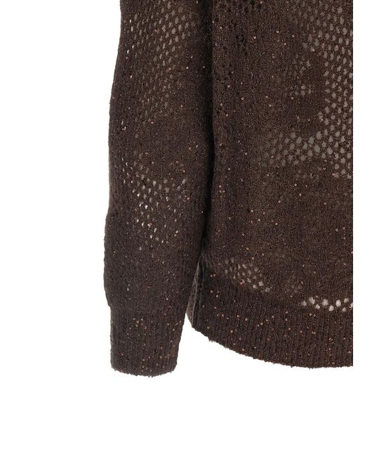 Brunello Cucinelli Brown 'Flower Lace' Sweater
