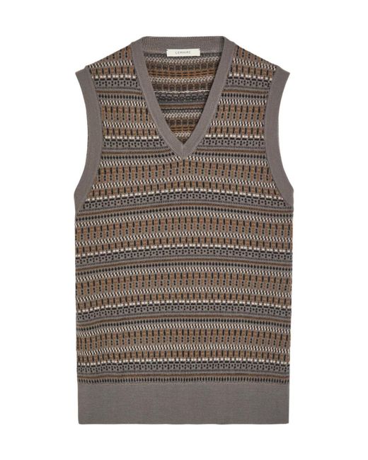 Lemaire Brown Patterned Wool-Blend Vest for men
