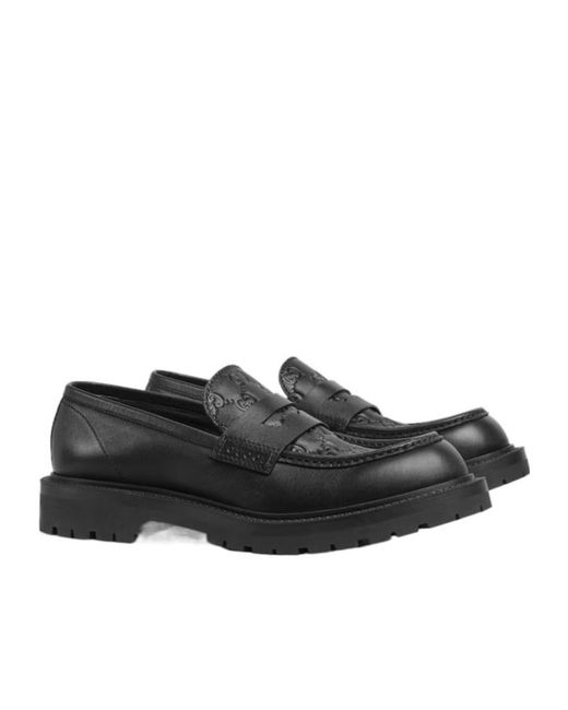 Gucci Black Gg Web Detailed Round-Toe Loafers for men