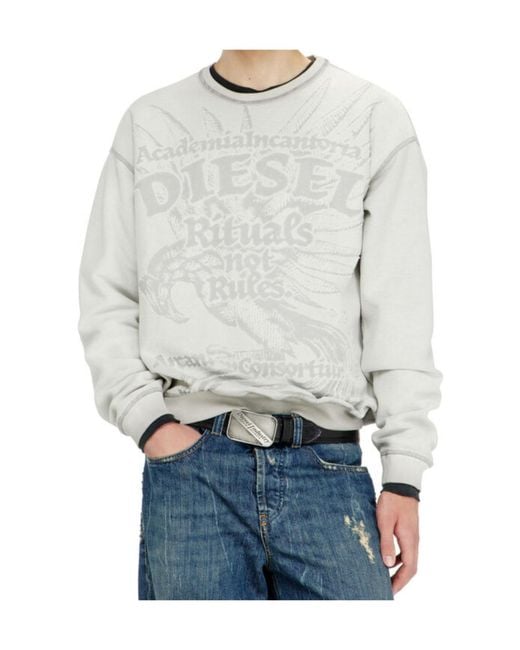 DIESEL White Sweatshirt With Dévoré Print for men