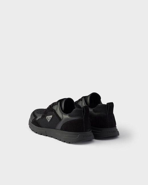 Prada Black Prax Leather And Fabric Sneakers for men