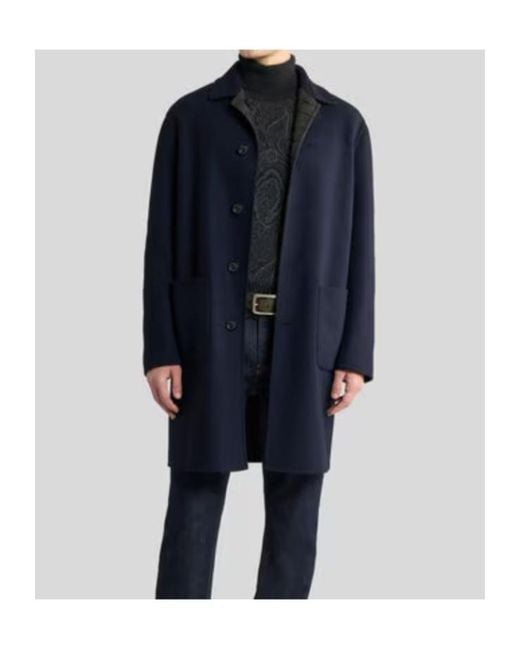 Etro Blue Reversible Wool-Blend Coat for men