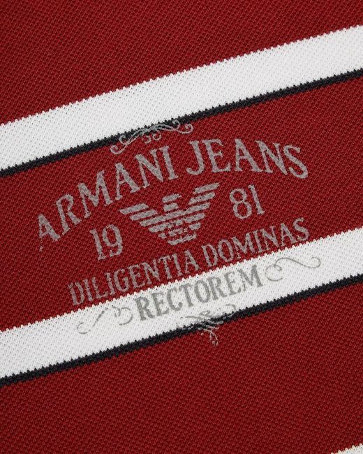 Armani Jeans Red Logo Striped Polo Shirt for men