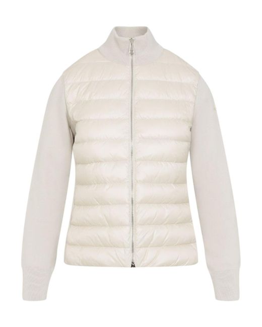 Moncler White Padded Wool Zip-Up Cardigan