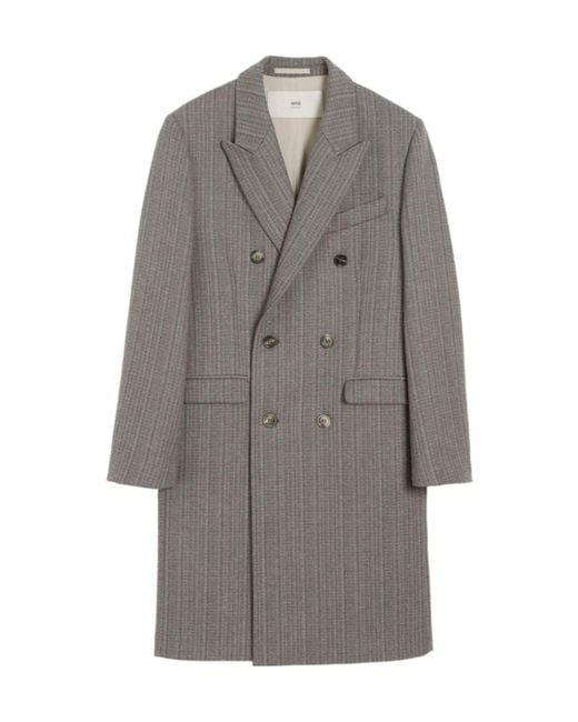 AMI Gray Double-Breasted Coat for men