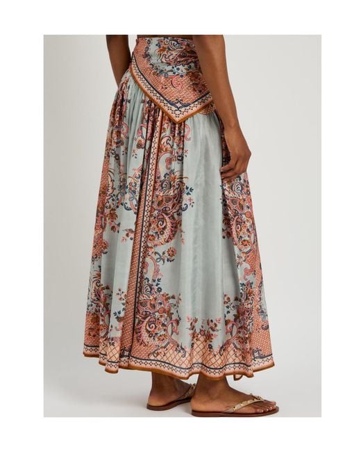 Zimmermann Multicolor Printed Silk Midi Skirt