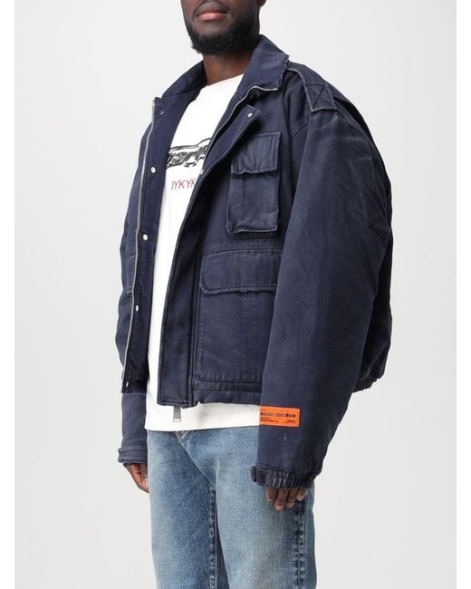 Heron Preston Blue Eagle-Patch Distressed-Effect Jacket for men