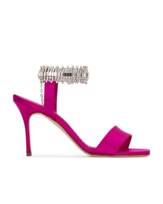 Manolo Blahnik Pink Embellished Strappy Sandals