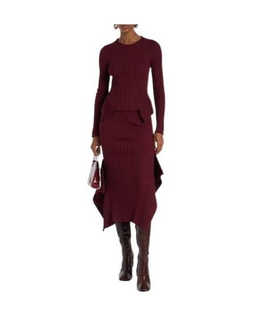 Stella McCartney Purple Asymmetric Ribbed-Knit Midi Skirt