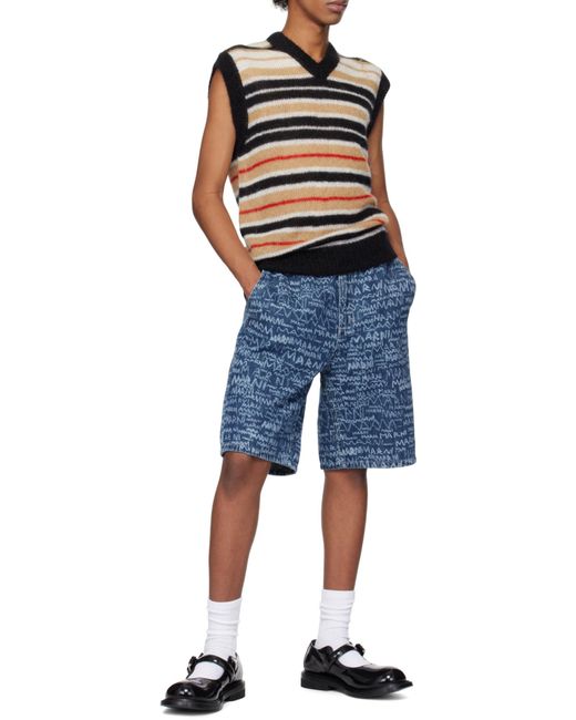 Marni Blue Logo Printed Denim Shorts for men