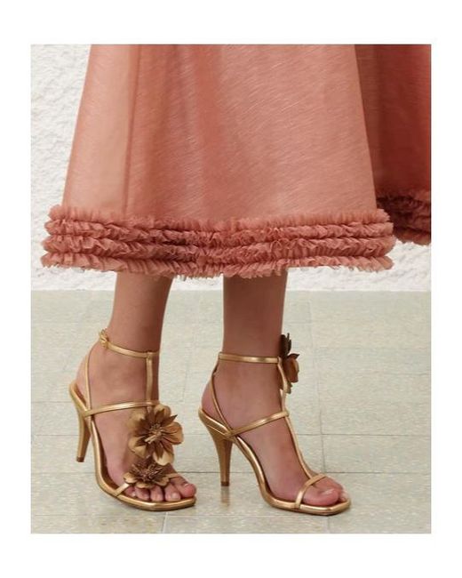 Zimmermann Metallic Belara Floral Heeled Sandals
