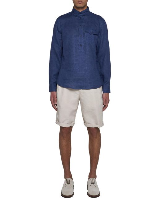 Brunello Cucinelli Blue Long-Sleeved Polo Shirt for men