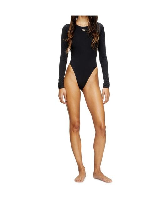 DIESEL Black Logo Detailed Long Sleeved Bodysuit