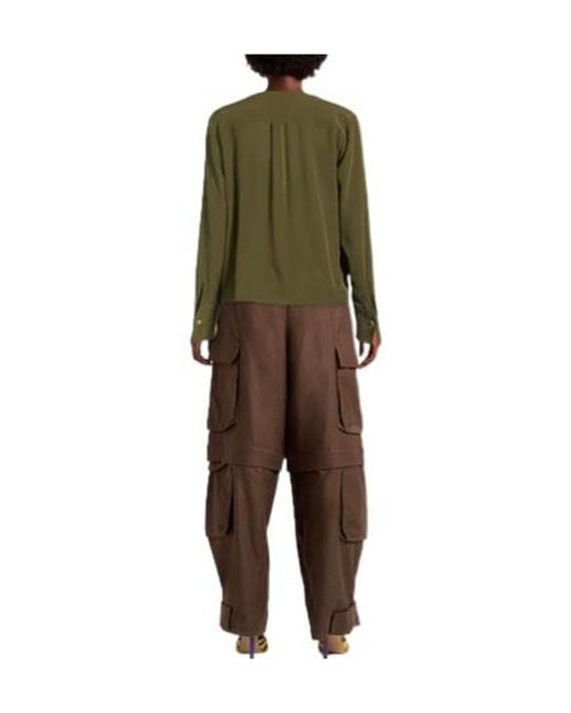 Max Mara Green Solid Color Chiffon Long-Sleeve Top